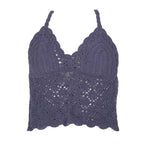 Hippy Lace Up Crochet Halter Top Blue