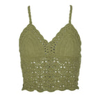 Hippy Lace Up Crochet Halter Top Green