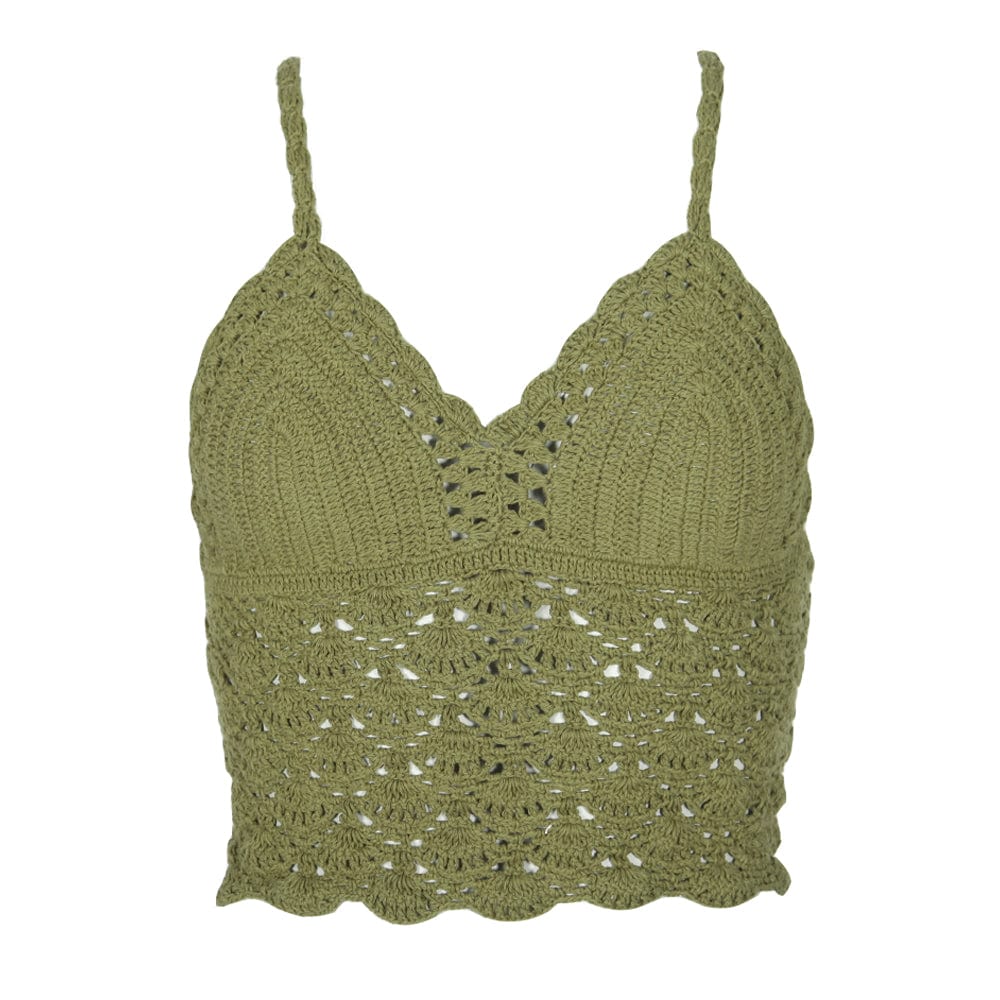 Hippy Lace Up Crochet Halter Top Green