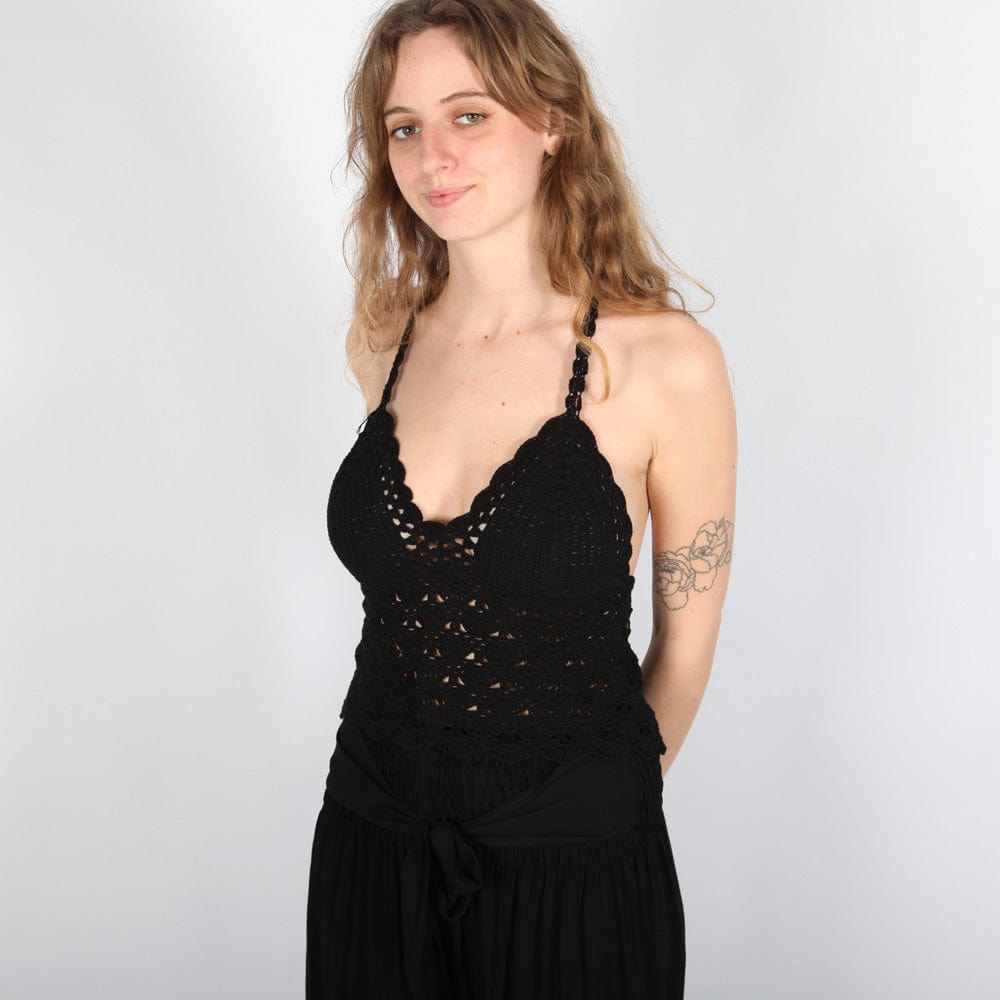 Hippy Lace Up Crochet Halter Top