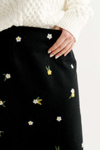 Buffy Daisy Tweed Midi Skirt - Black