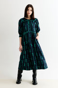 Caris Tie Up Statement Collar 3/4 Sleeve Midi Dress – Navy