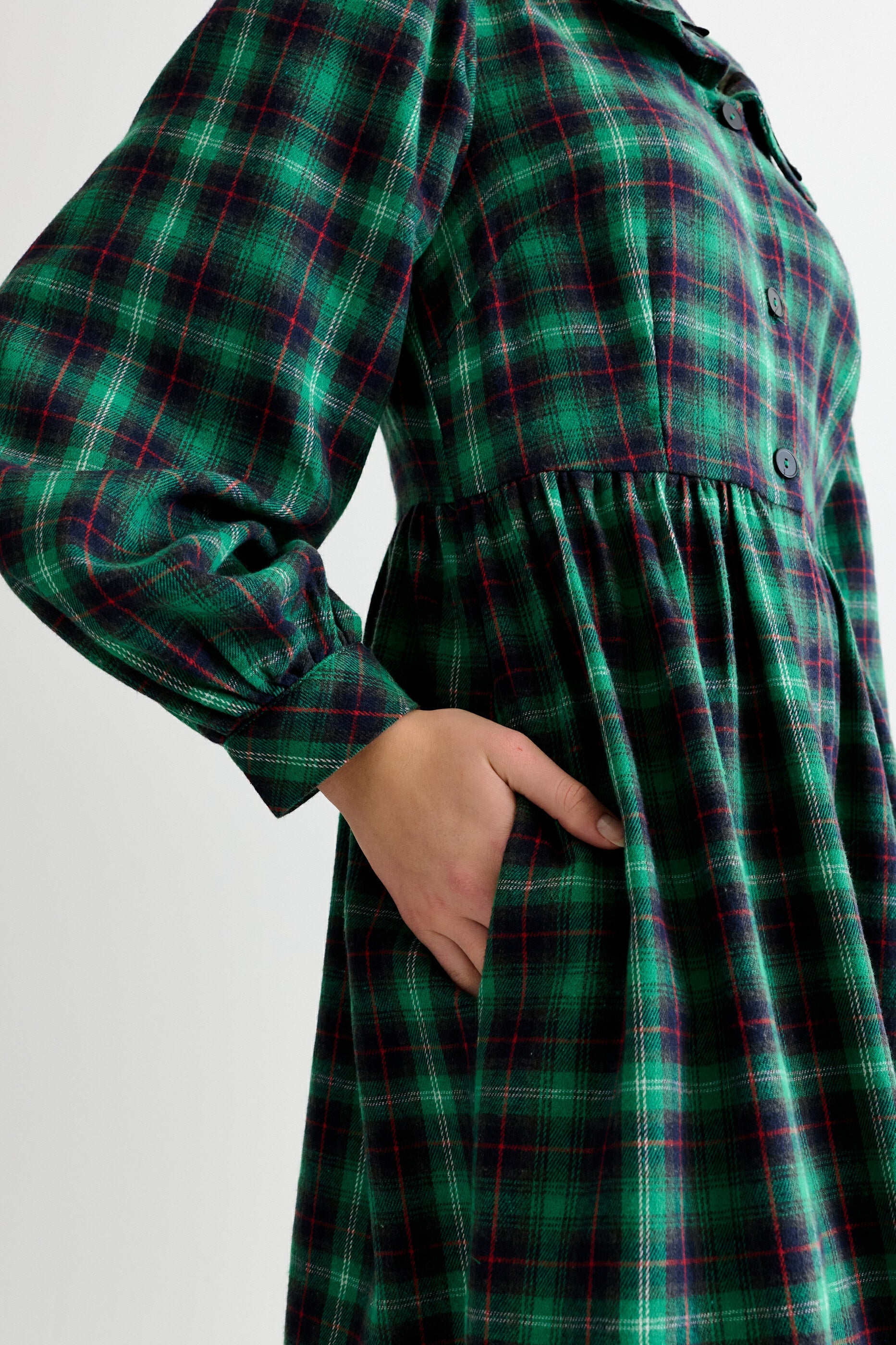 Catlin Winter Check Button Through Midi Dress – Green
