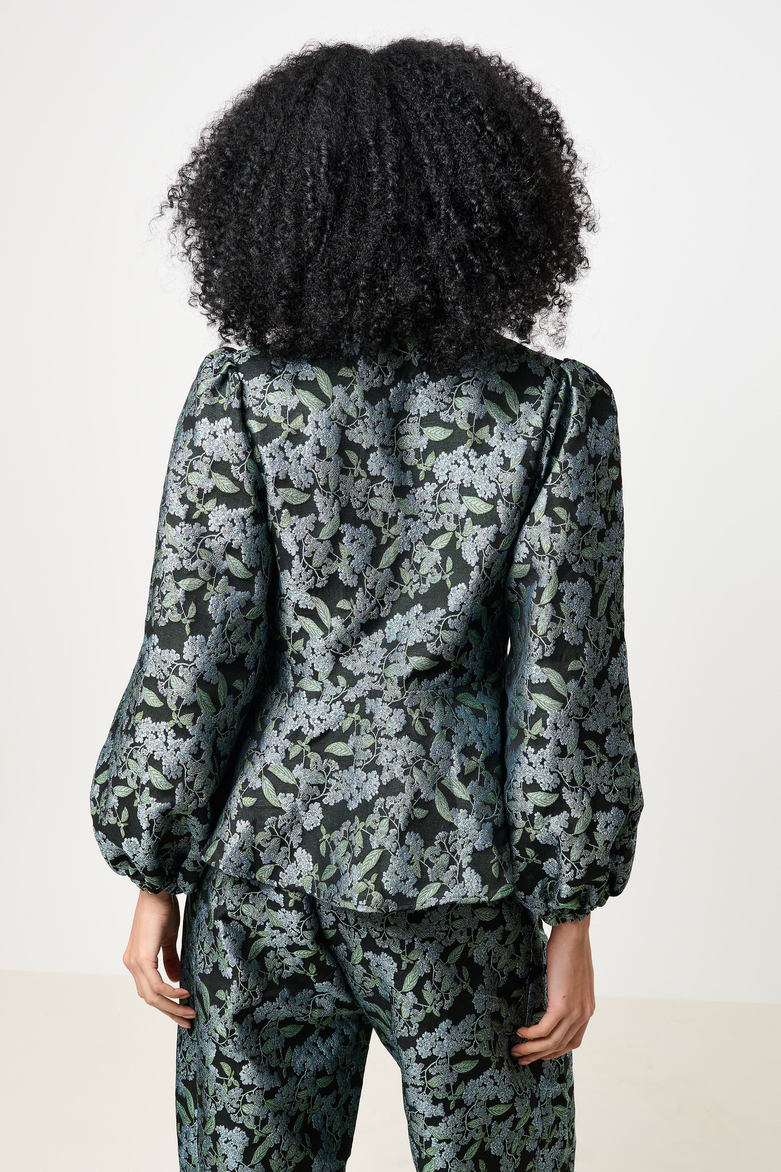 Clementine Blossom Jacquard Peplum Blouse - Black