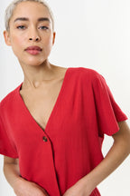 Cloe Linen Mix Extended Shoulder Waistcoat Red