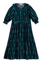 Caris Tie Up Statement Collar 3/4 Sleeve Midi Dress – Navy