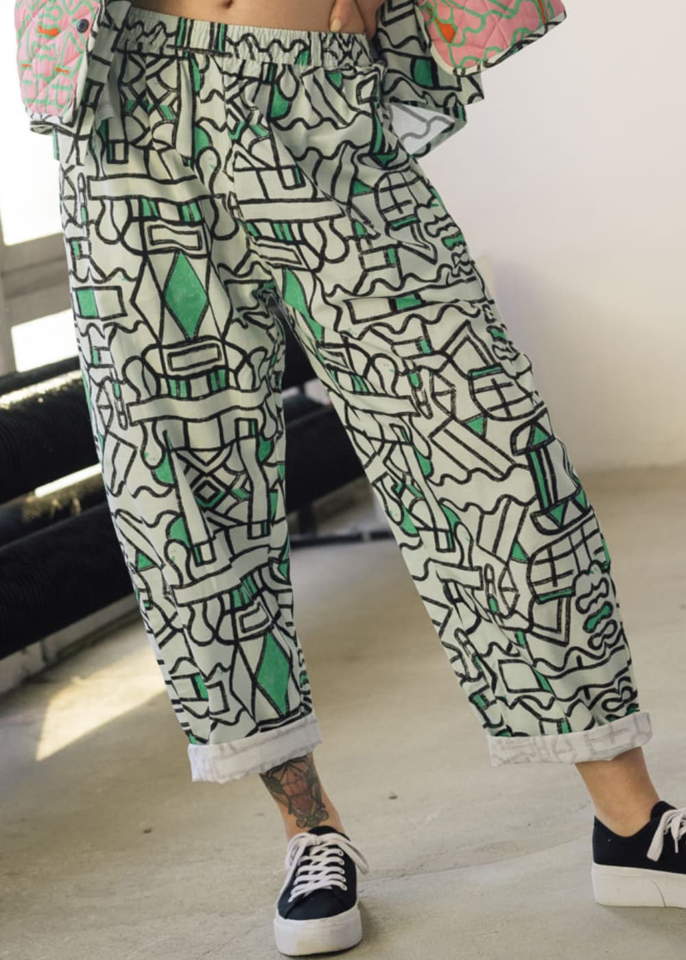 Organic Cotton and Linen Balloon Trousers Circuit Garden