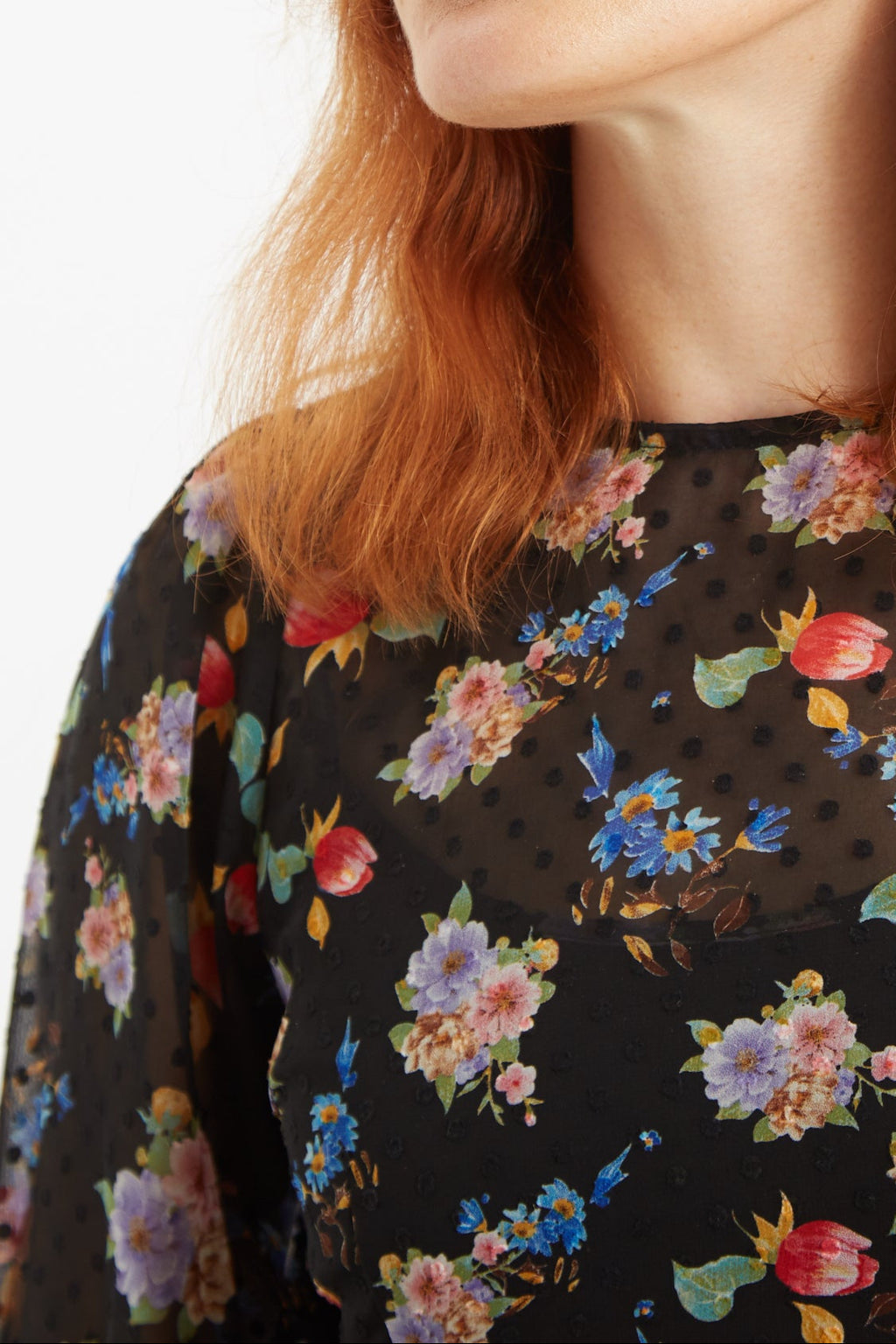 Louche Daphne Carpathian Florals Print Shirred Cuff Tie Waist Mini Dress