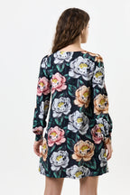 Didee Peonies Long Sleeve A-line Mini Dress - Black