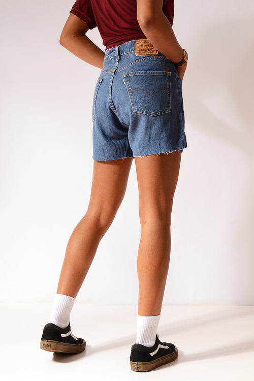 Vintage Levi's Raw Cut Denim Shorts Dark Blue