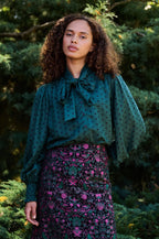 Aditi Spot Tie Neck Blouse - Forest Green