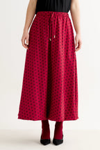 Dixie Spot Print Bubble Hem Midi Skirt - Wine