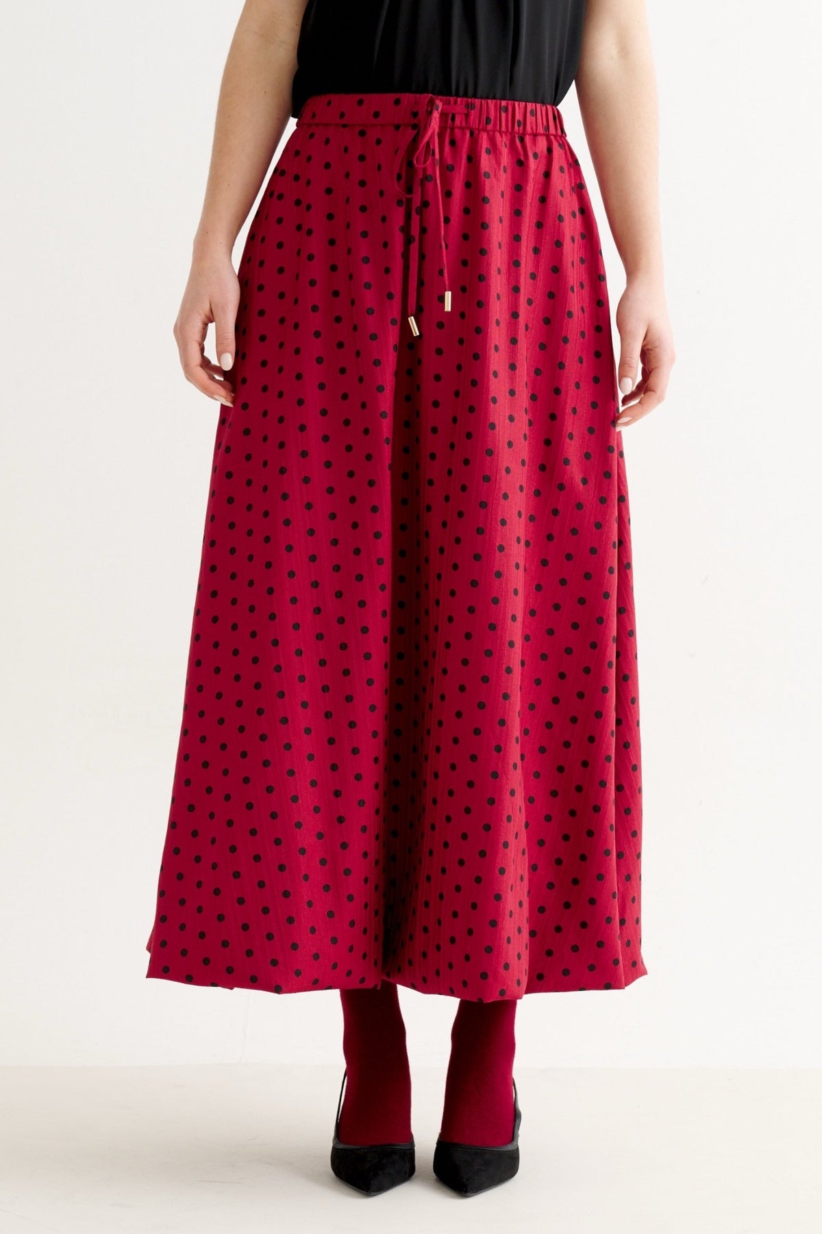 Dixie Spot Print Bubble Hem Midi Skirt - Wine
