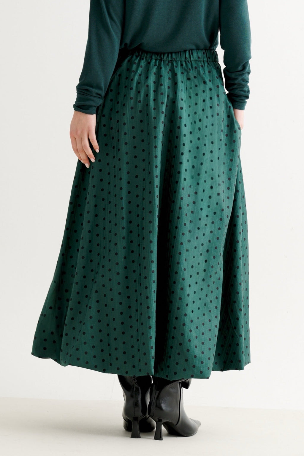 Dixie Spot Print Bubble Hem Midi Skirt - Forest Green