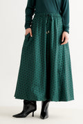 Dixie Spot Print Bubble Hem Midi Skirt - Forest Green