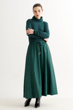 Dixie Spot Print Bubble Hem Midi Skirt - Forest Green