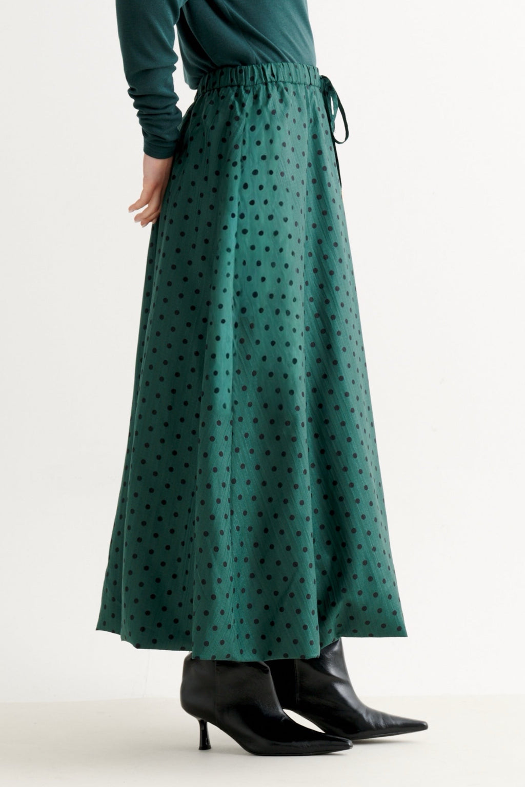 Dixie Spot Print Bubble Hem Midi Skirt - Forest Green