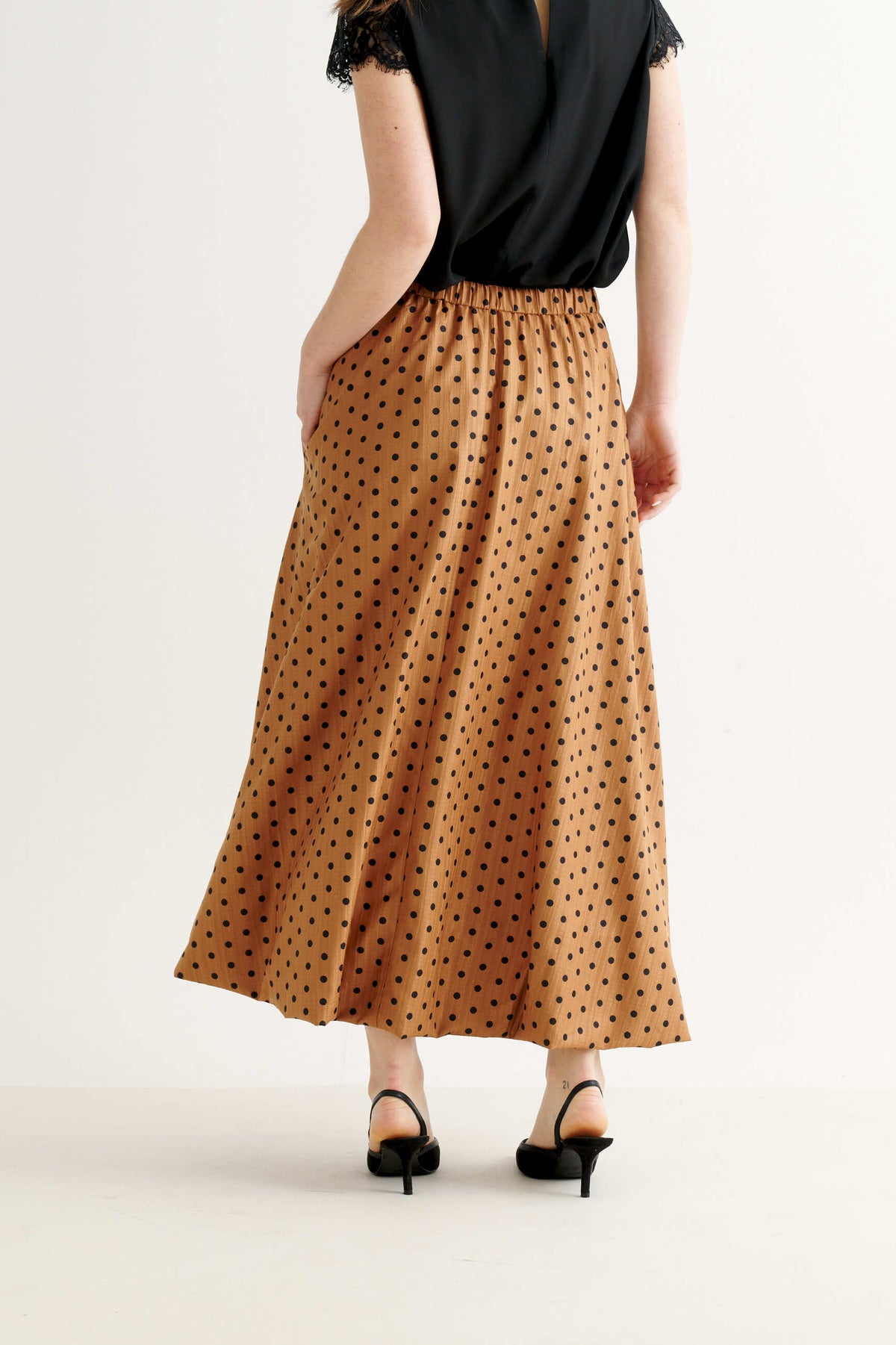 Dixie Spot Print Bubble Hem Midi Skirt - Toffee