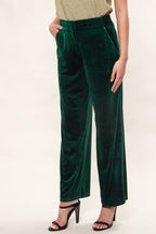 Elina Velvet Straight Leg Trouser - Green