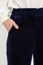 Elina Velvet Straight Leg Trouser - Navy
