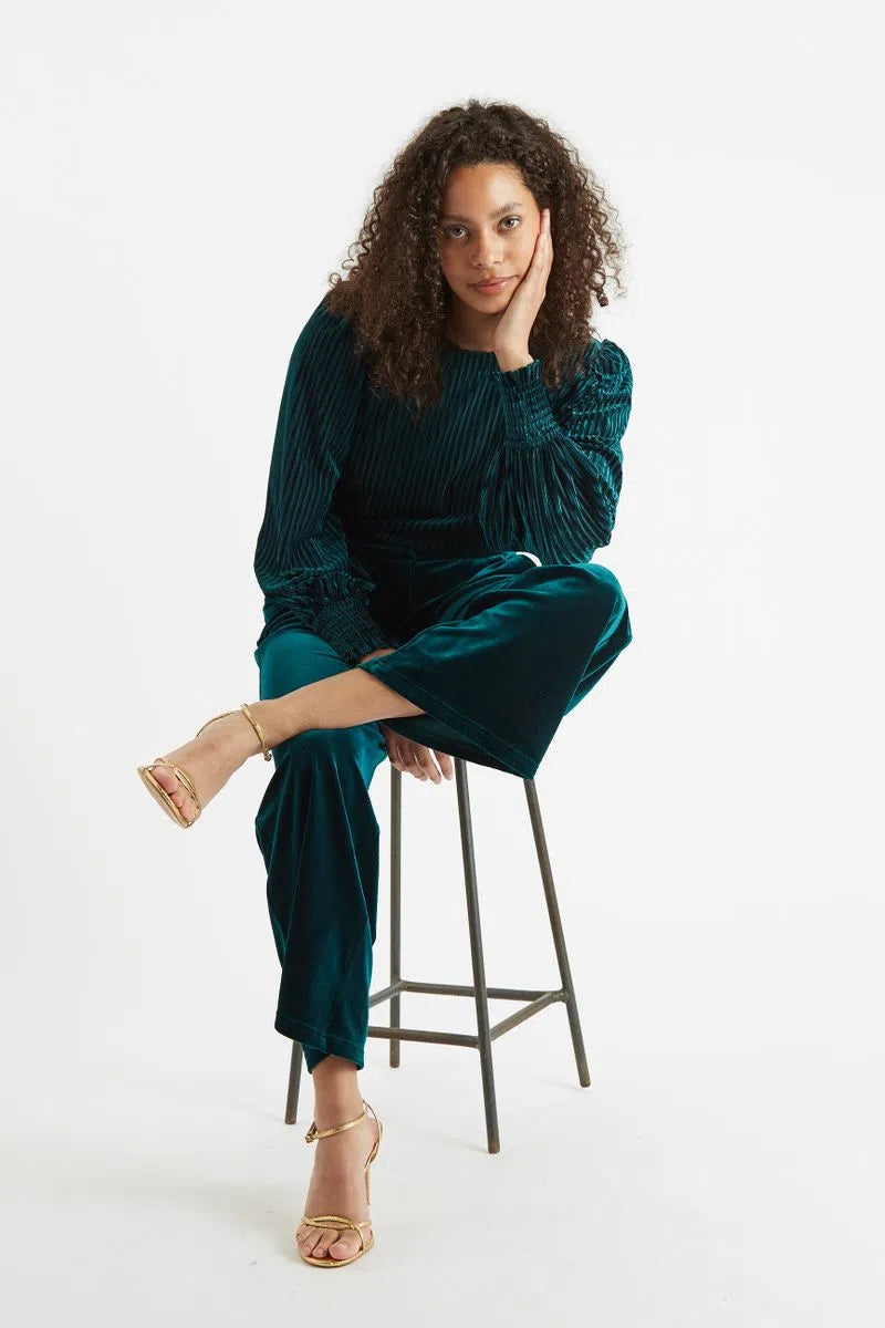 Elina Velvet Straight Leg Trouser Petrol