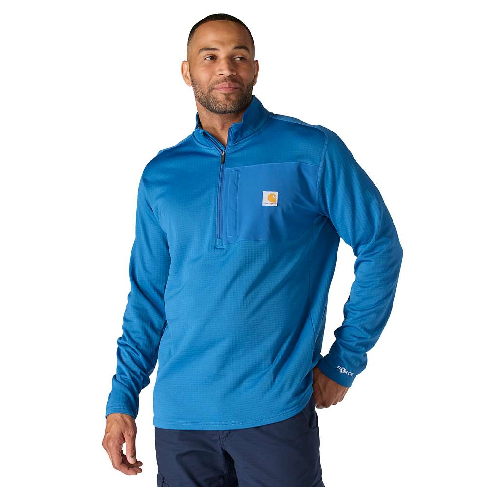 Carhartt Force Relaxed Fit Mock Neck Half-Zip Fleece Sweatshirt Dark Horizon Blue