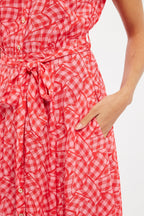 Louche Fleur Gingham Twist Print Short Sleeve Shirt Dress