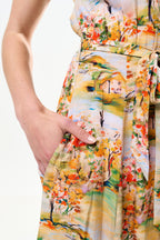 Fleur Oriental Landscape Print Midi Shirtdress - Yellow