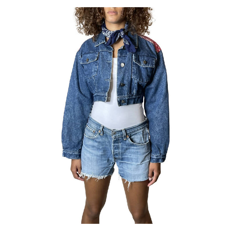 Original Vintage 1980's Denim & Floral Patch Jacket UK 8 - 10