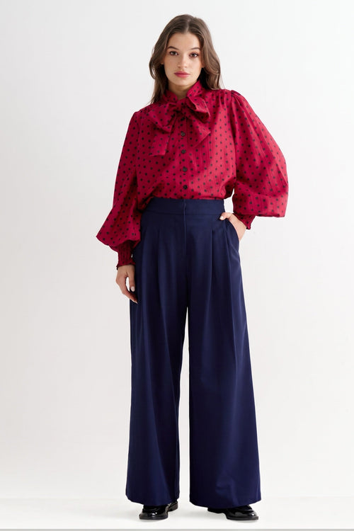 Tyler Fine Twill Pleat Front Wide Leg Trouser - Navy 16