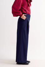 Tyler Fine Twill Pleat Front Wide Leg Trouser -  Navy