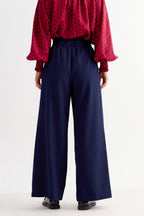 Tyler Fine Twill Pleat Front Wide Leg Trouser -  Navy