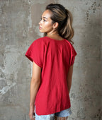 Vintage Red Floral Embroidered Top UK 8 - 12