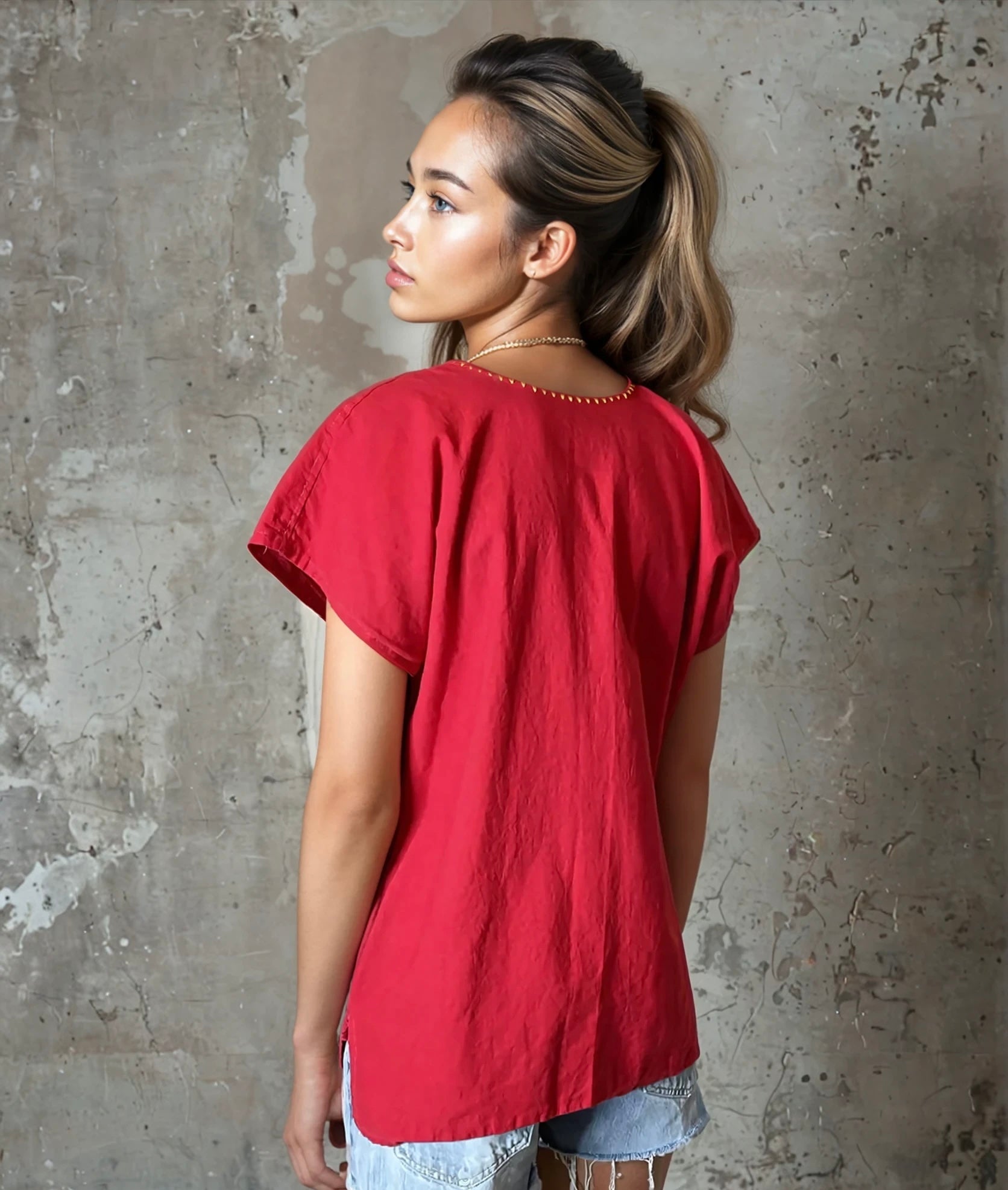 Vintage Red Floral Embroidered Top UK 8 - 12