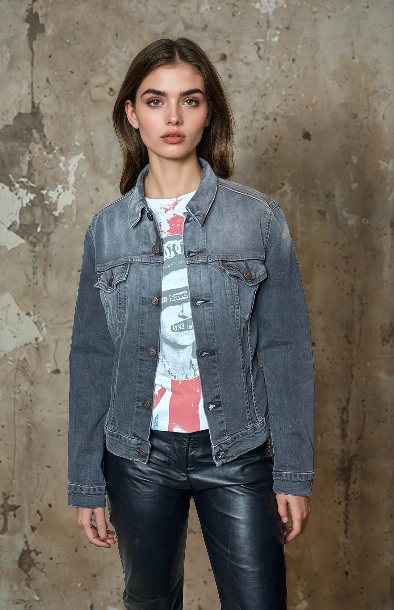 Original 1990's Vintage Grey Washed Out Denim Levis Jacket UK 8 - 12