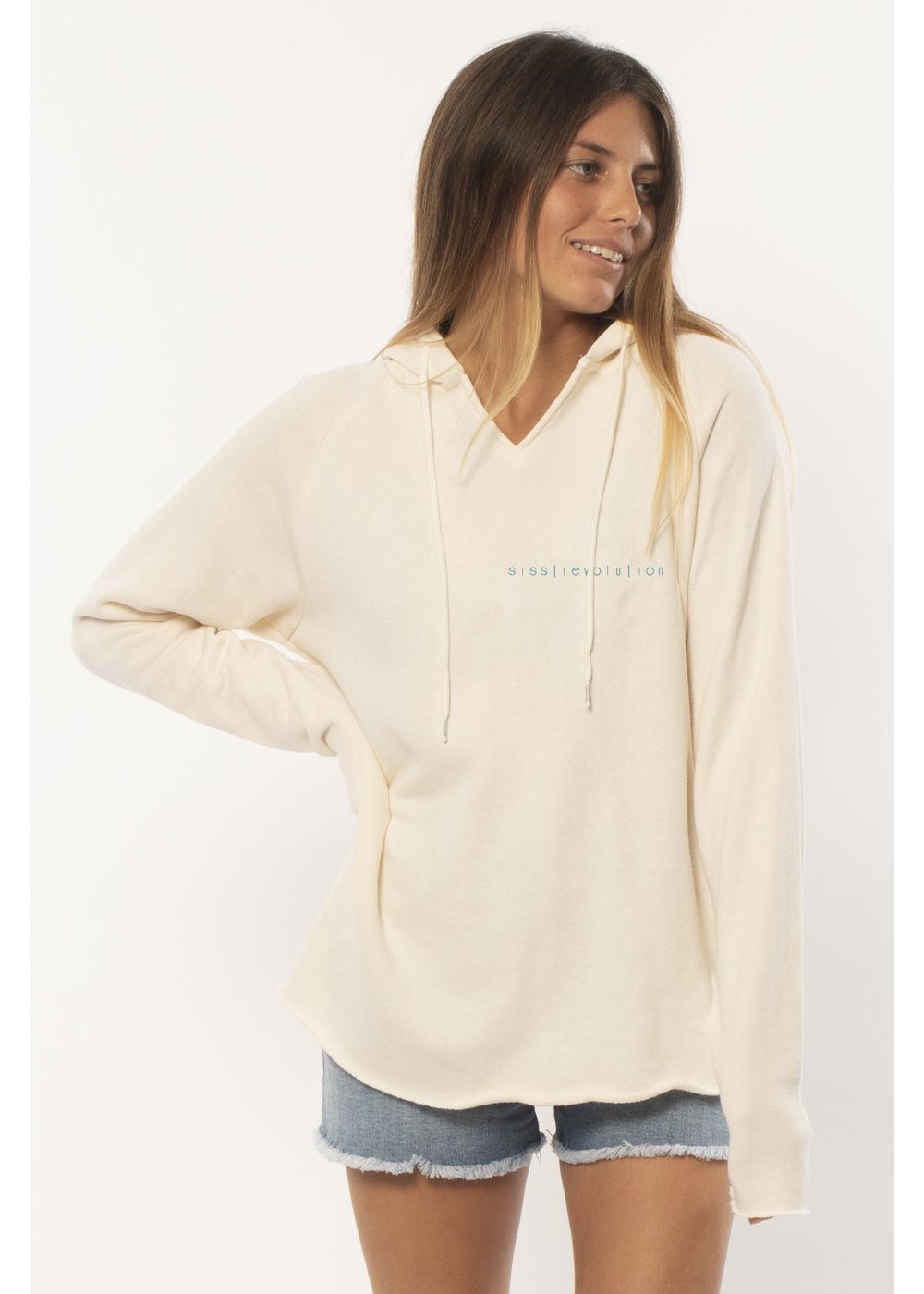 Sisstr Swirl Ls Fleece Hoodie Vintage White