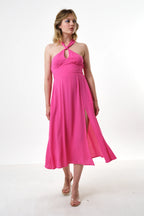 Geri Moss Crepe Halter Neck Midi Dress