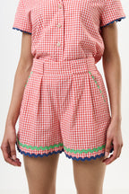 Hilton Gingham Ric Rac Trim Shorts - Red