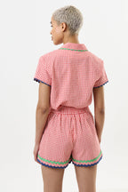 Hilton Gingham Ric Rac Trim Shorts - Red