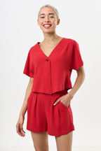 Hilton Linen Mix Shorts - Red