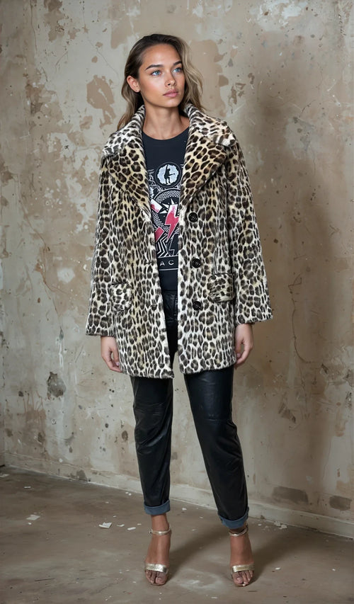 Original 1970's Vintage Leopard / Animal Print Faux Fur Coat UK 8 - 14