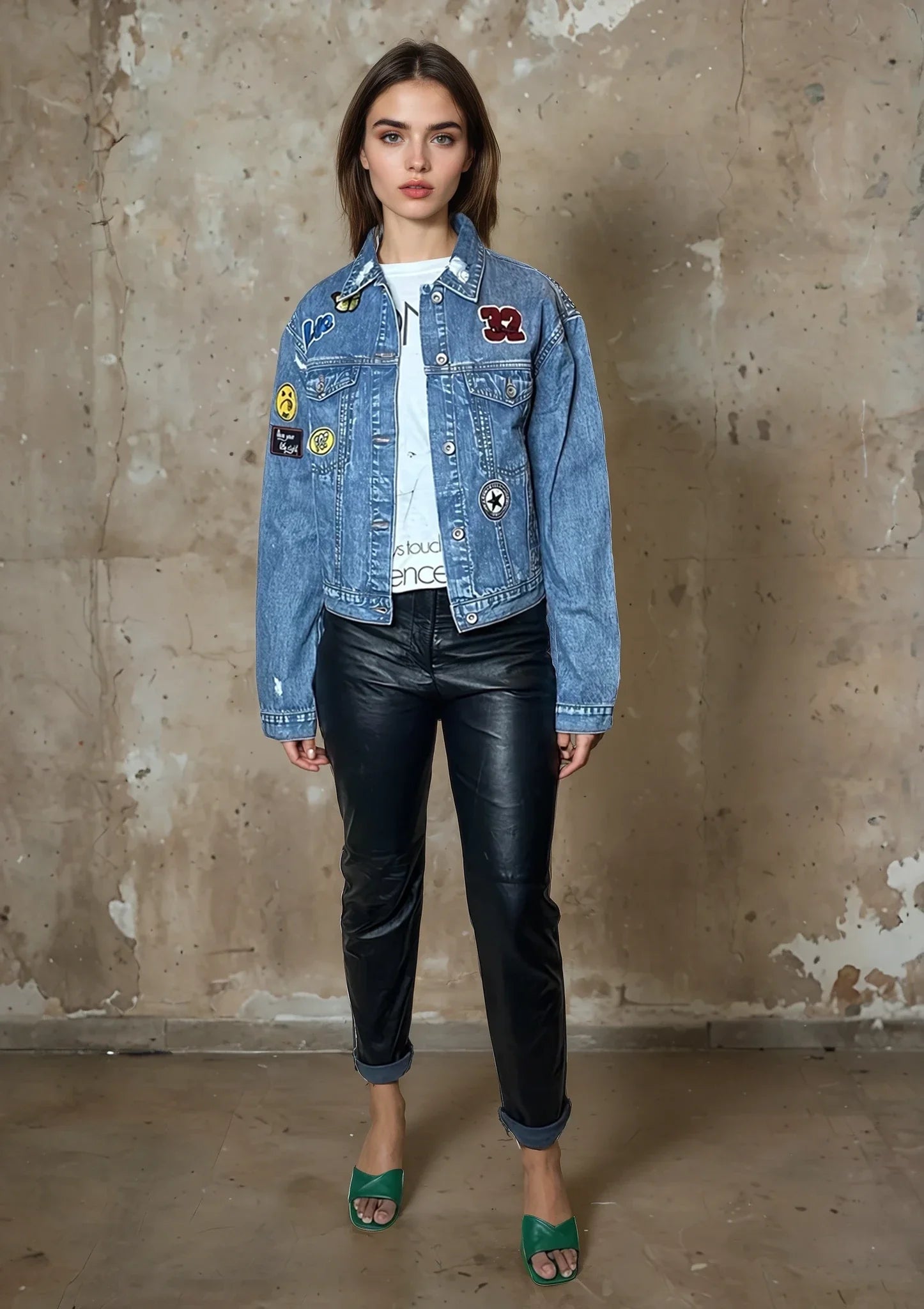 Vintage Blue Distressed Denim Patch Jacket UK 8 - 14