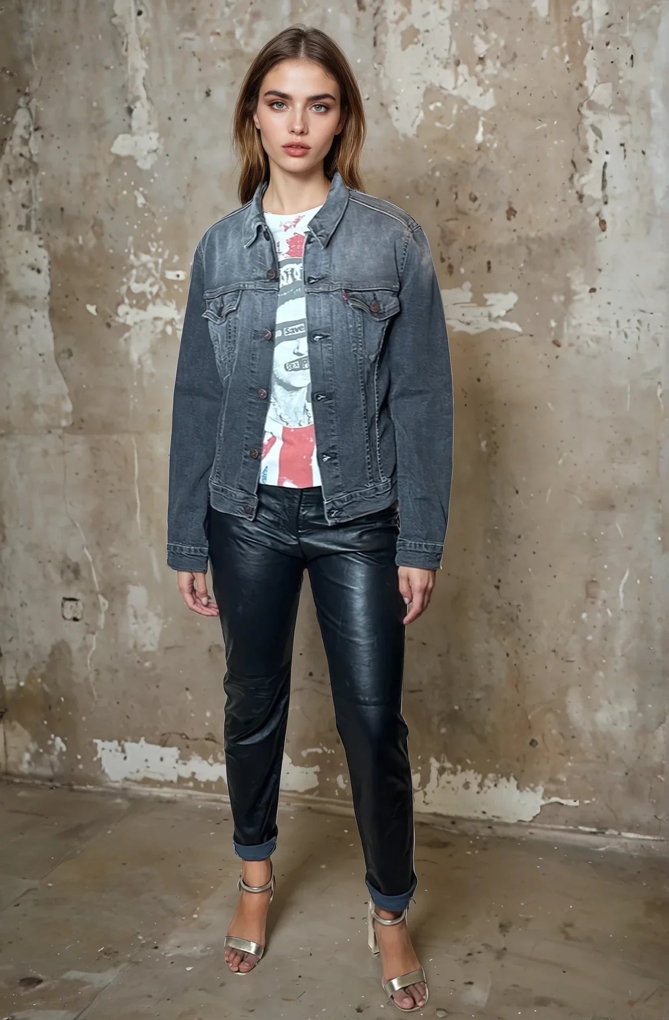 Original 1990's Vintage Grey Washed Out Denim Levis Jacket UK 8 - 12