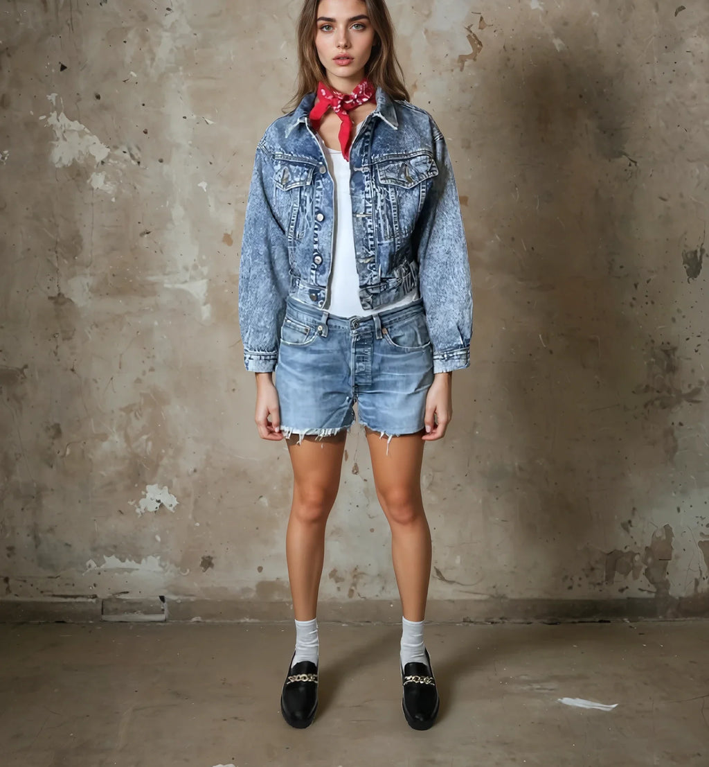 Original Vintage 1980's Acid Stone Wash Denim Jacket UK 8 - 10