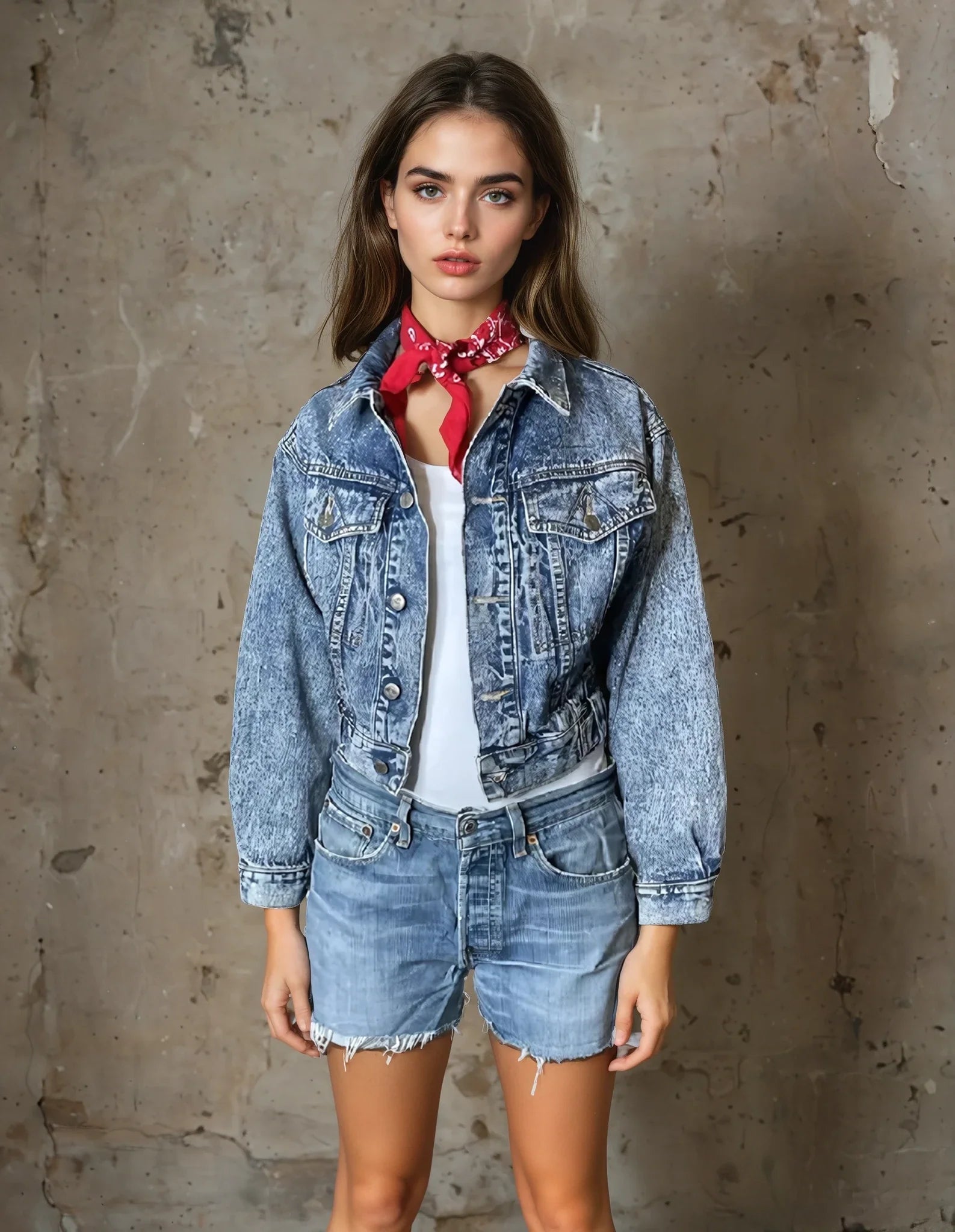 Original Vintage 1980's Acid Stone Wash Denim Jacket UK 8 - 10