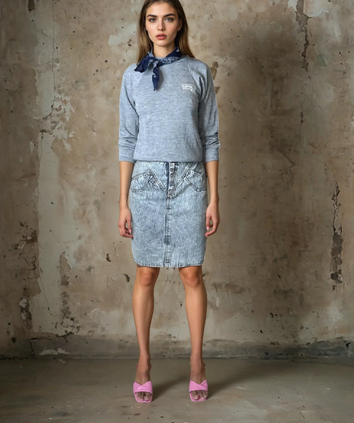 Vintage 1980's Original Blue Vintage Denim Acid Wash Skirt UK 8 - 10