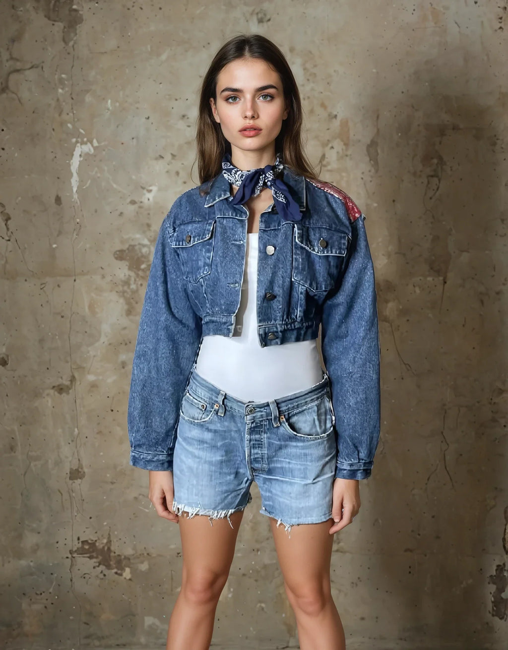 Original Vintage 1980's Denim & Floral Patch Jacket UK 8 - 10