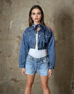 Original Vintage 1980's Denim & Floral Patch Jacket UK 8 - 10