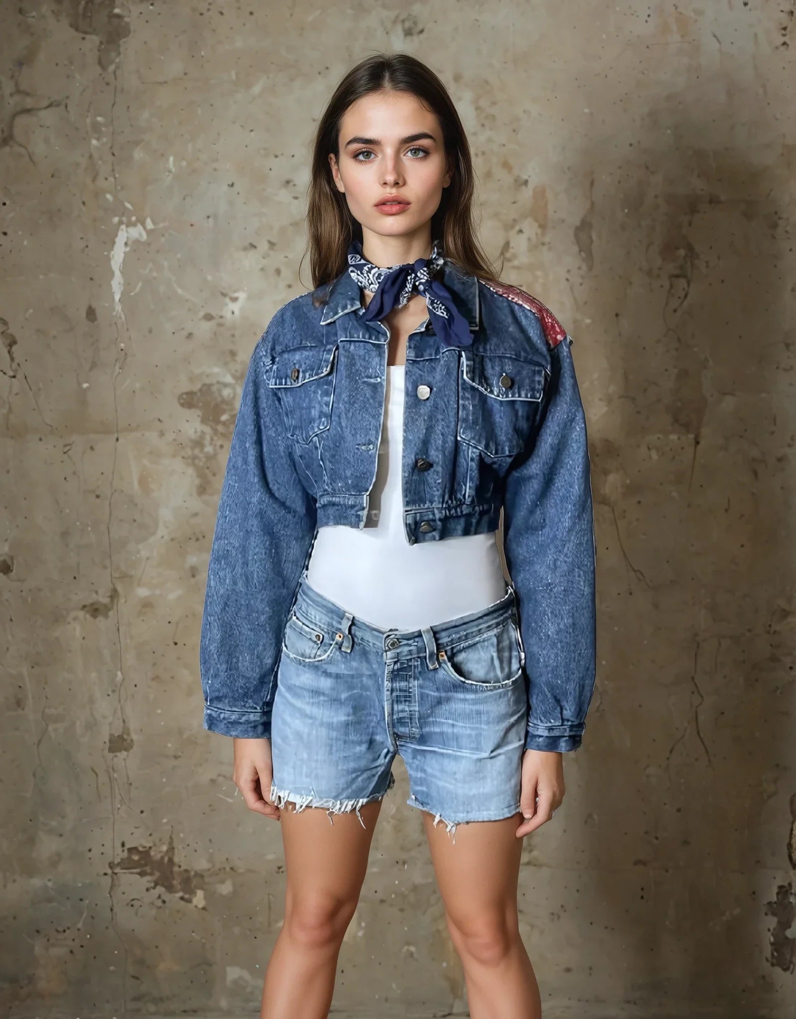 Original Vintage 1980's Denim & Floral Patch Jacket UK 8 - 10