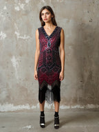 Original Vintage 1980's Black / Red Sequinned Dress UK 8 - 10